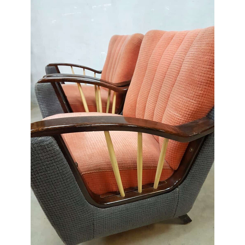 Set of 2 vintage orange lounge chairs  - 1950s