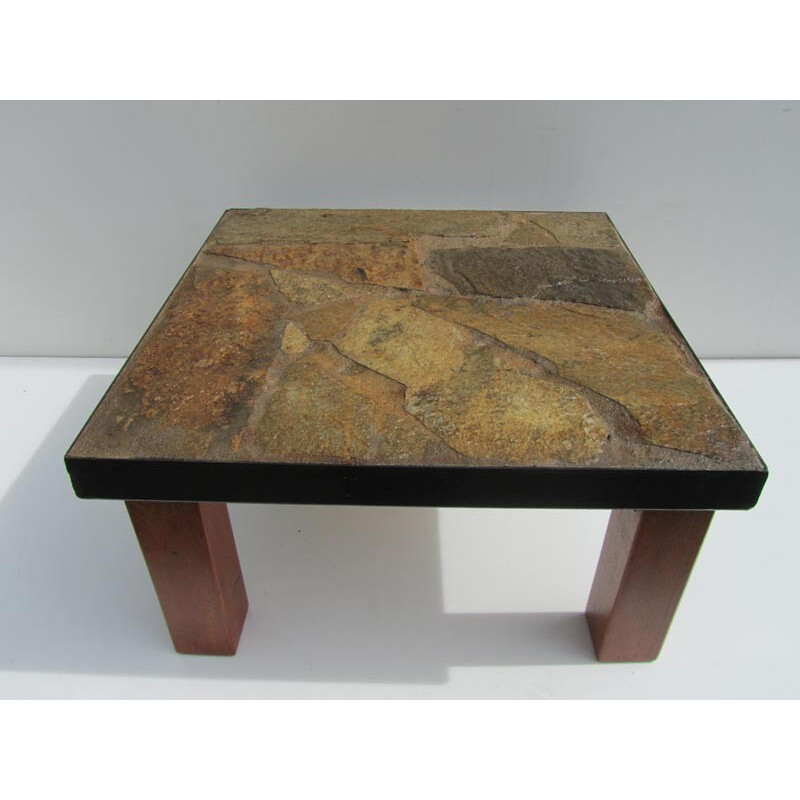 Coffee table in stone, iron and wood - 1970s