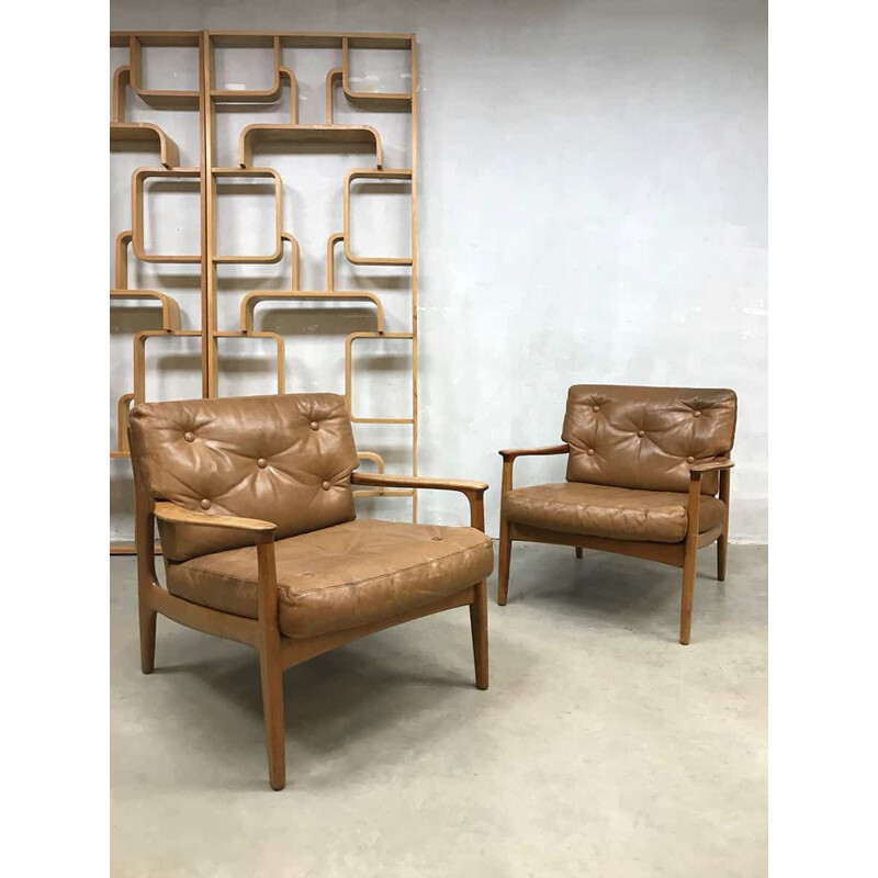 Suite de 2 fauteuils lounge marrons vintage d'Eugène Schmidt pour Soloform - 1960