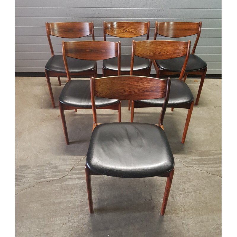 Set of 6 black chairs by P.E Jørgensen for Farsø Stolefabrik - 1960s