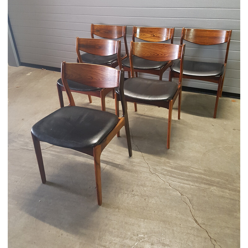 Set of 6 black chairs by P.E Jørgensen for Farsø Stolefabrik - 1960s