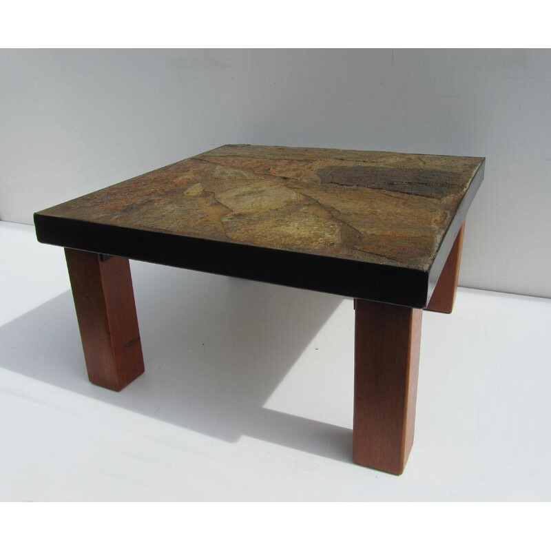 Coffee table in stone, iron and wood - 1970s