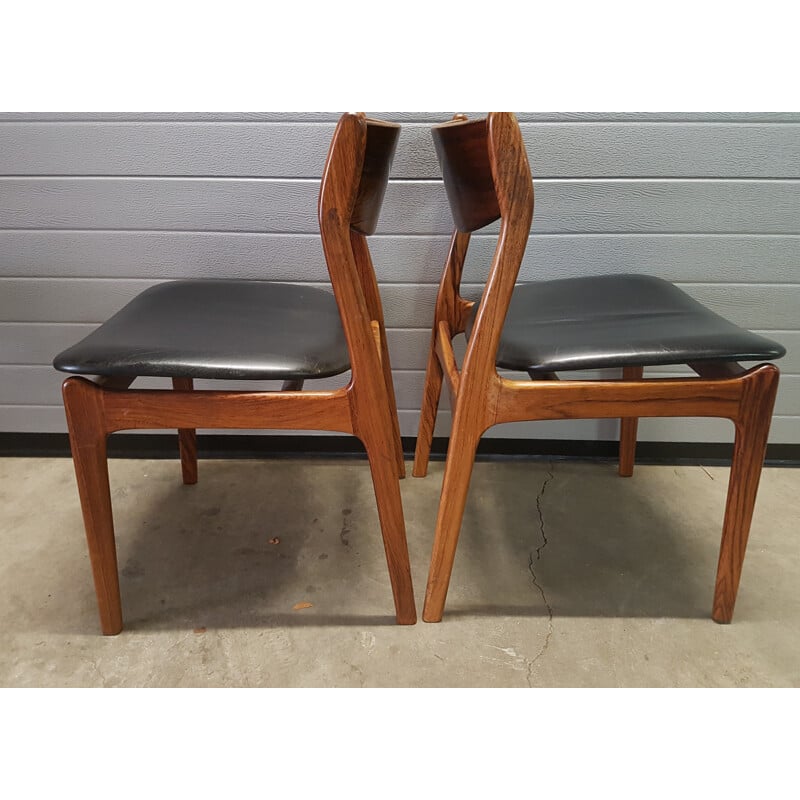 Suite de 6 chaises noires en palissandre & cuir par P.E Jørgensen pour Farsø Stolefabrik - 1960