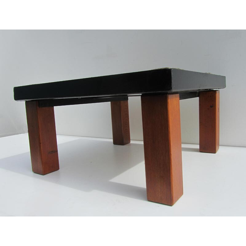 Coffee table in stone, iron and wood - 1970s