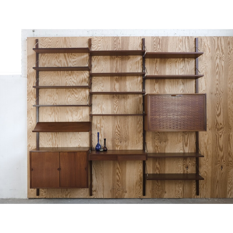 Wall system "Royal" in teak and brass by Poul Cadovius - 1960s