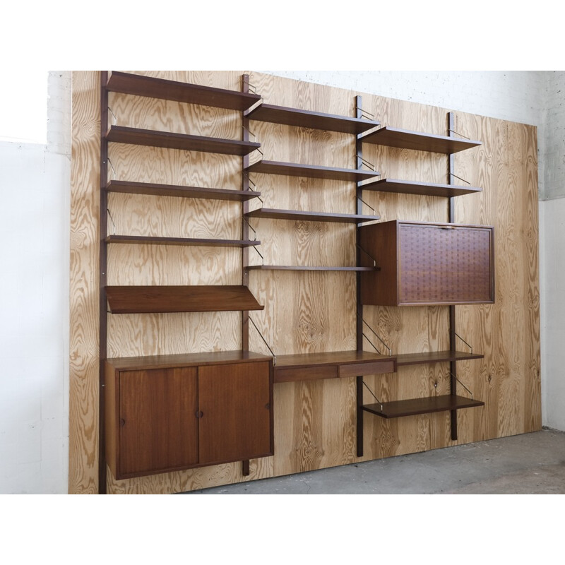 Wall system "Royal" in teak and brass by Poul Cadovius - 1960s