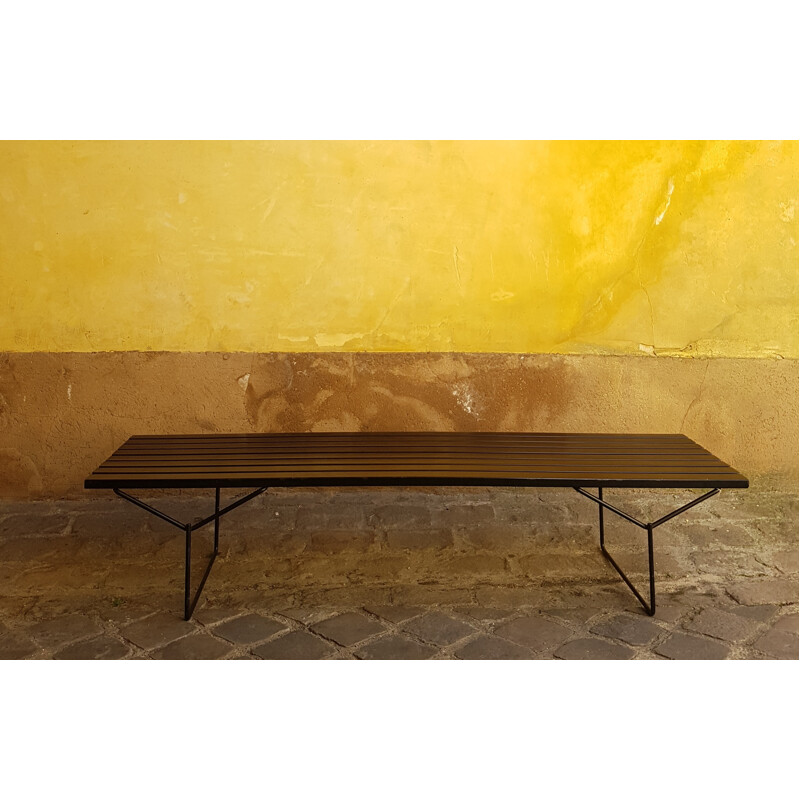 Vintage black bench in metal by Harry Bertoïa for Knoll International - 1970s