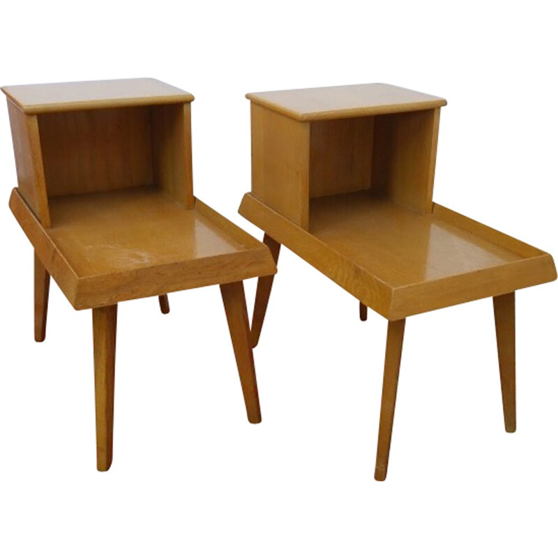 Suite de 2 tables de chevets Vintage en chêne - 1960