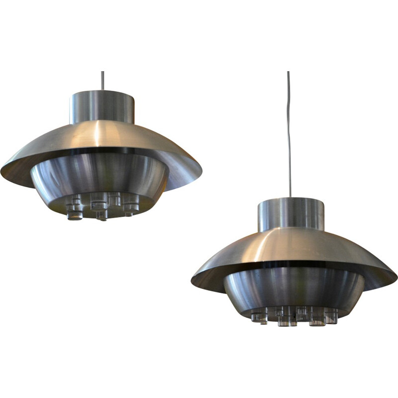 Set of 2 RAAK Vintage pendant lamp in aluminum - 1970s