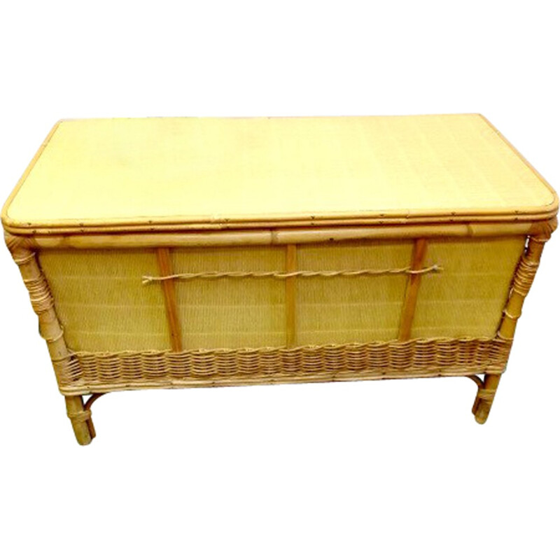 Vintage Rattan toy chest bench - 1950s