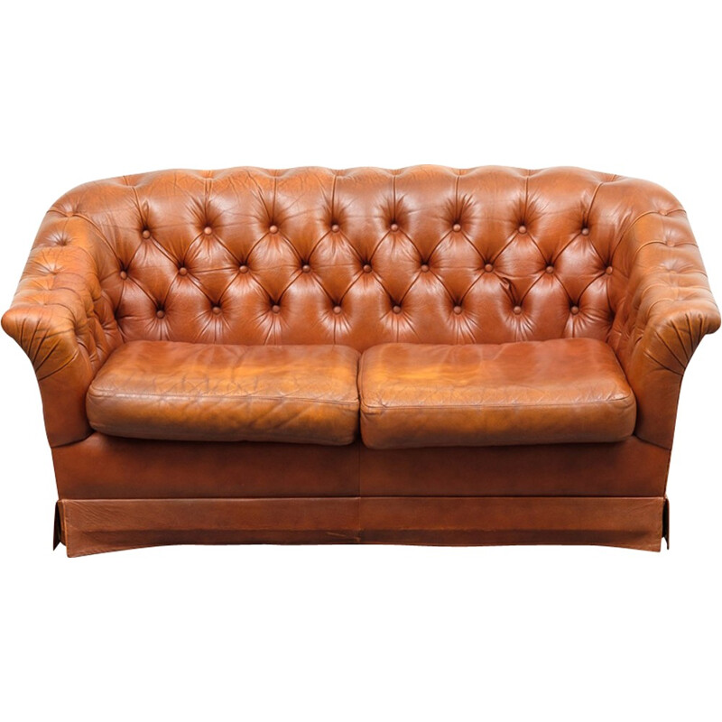 Vintage 2 seater sofa in leather cover cognac - 1950s