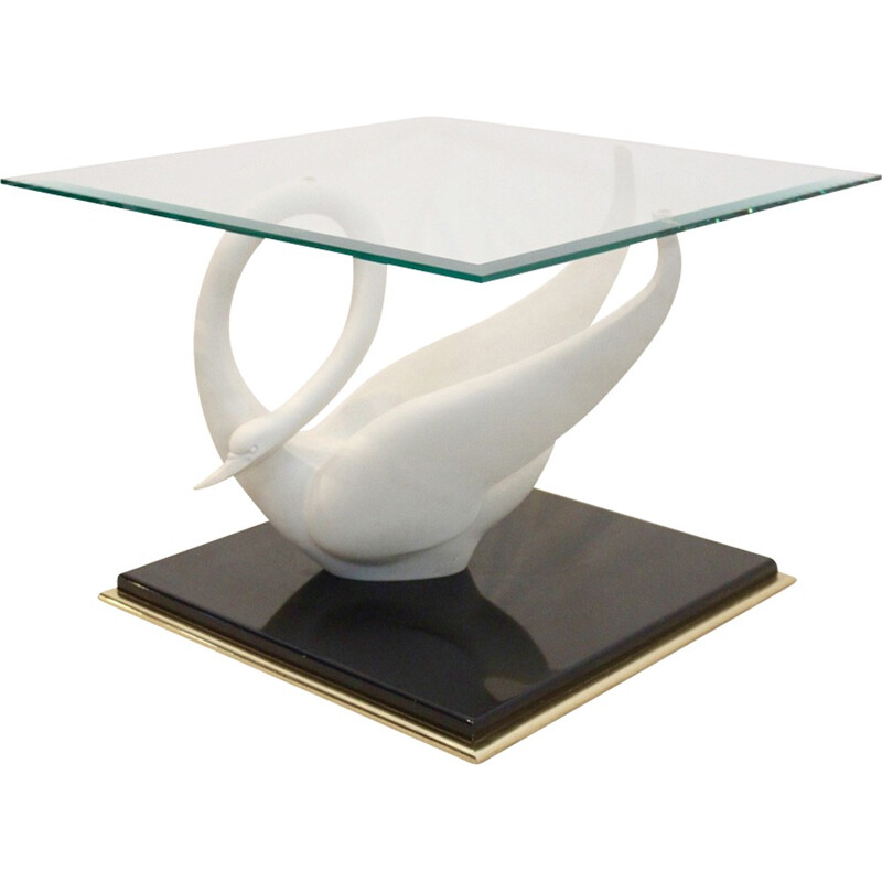 Mesa de café em vidro de cisne Vintage da Maison Jansen, 1960