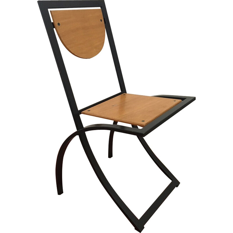 Chaise vintage en bois contreplaqué et métal - 1980
