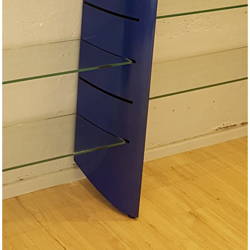 Blue "TGE" vintage wall bookcase in lacquered metal by Alain Chauvel, 1990