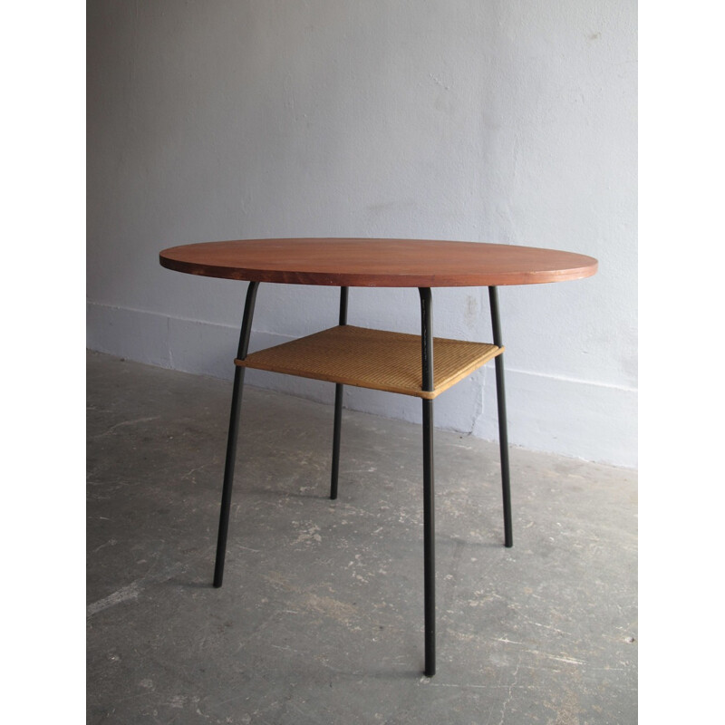 Round teak Vintage table in a metal base - 1950s