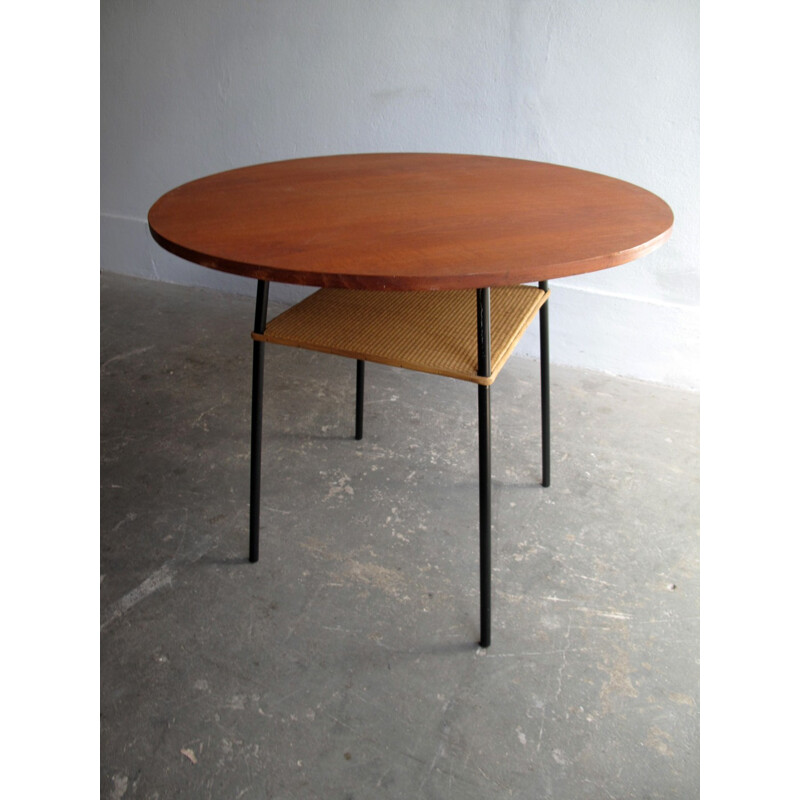 Round teak Vintage table in a metal base - 1950s