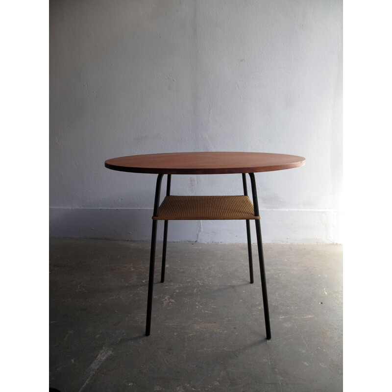 Round teak Vintage table in a metal base - 1950s