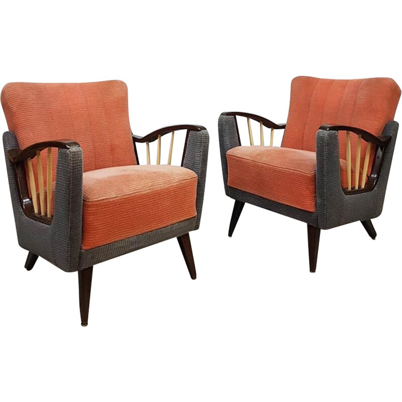 Set of 2 vintage orange lounge chairs  - 1950s