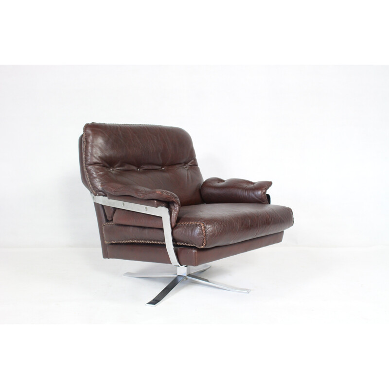 Vintage rood en bruin lederen fauteuil van Arne Norell voor Vatne, 1960