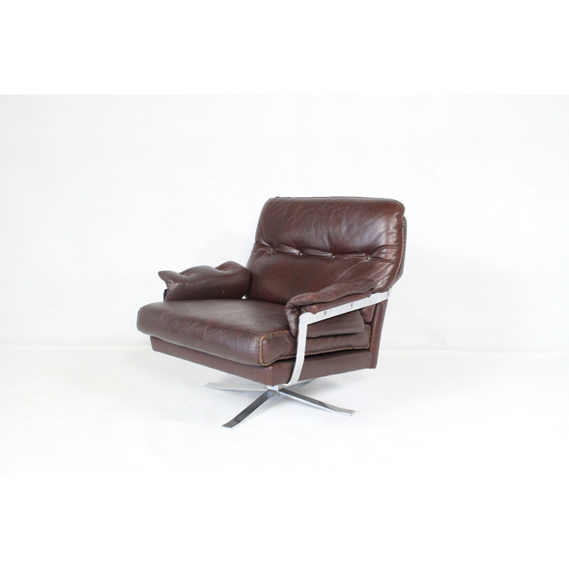 Vintage rood en bruin lederen fauteuil van Arne Norell voor Vatne, 1960