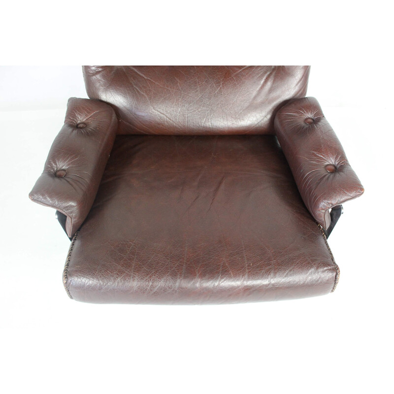 Vintage red and brown leather armchair by Arne Norell for Vatne, 1960