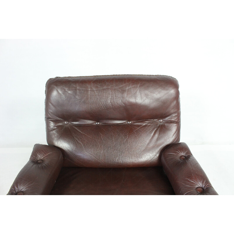 Vintage red and brown leather armchair by Arne Norell for Vatne, 1960