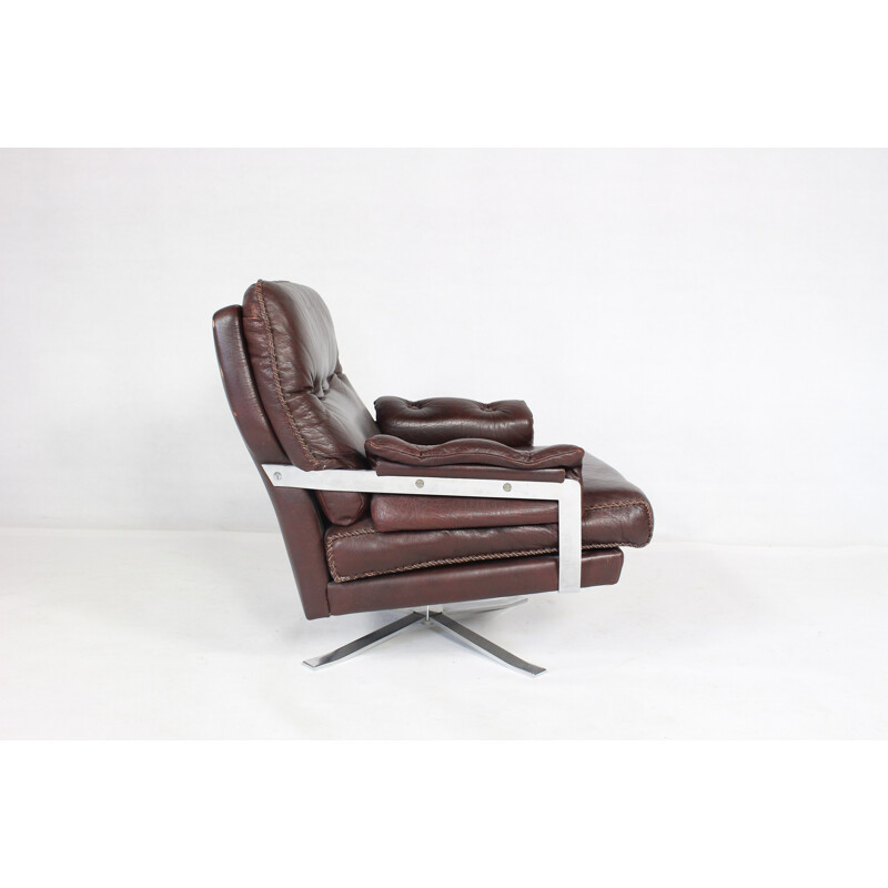 Vintage rood en bruin lederen fauteuil van Arne Norell voor Vatne, 1960