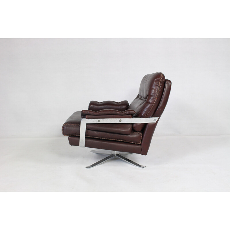 Vintage red and brown leather armchair by Arne Norell for Vatne, 1960