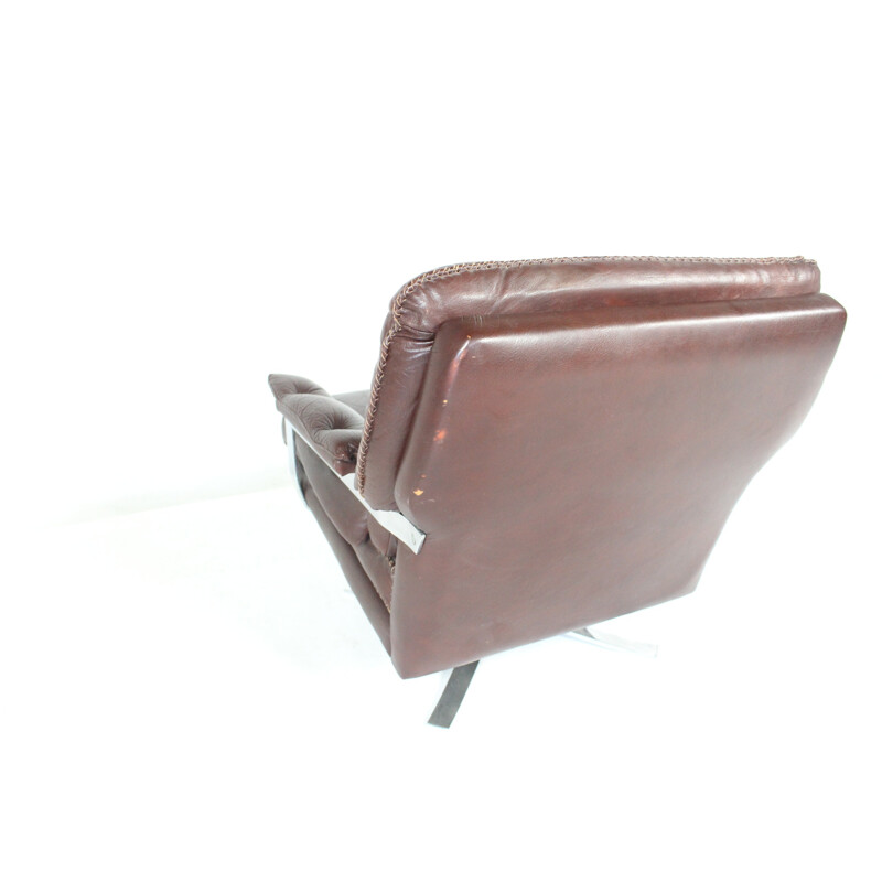 Vintage red and brown leather armchair by Arne Norell for Vatne, 1960