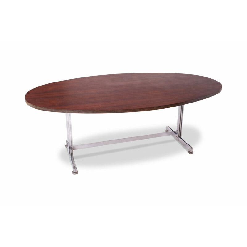 Vintage oval dining conference table by Jules Wabbes for Mobilier Universel - 1960s