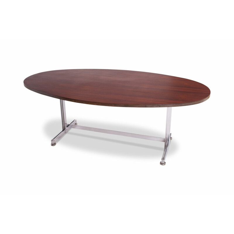 Vintage oval dining conference table by Jules Wabbes for Mobilier Universel - 1960s