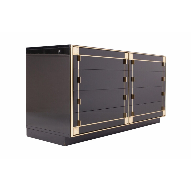 Vintage black lacquer and brass drawer cabinet by Pierre Cardin - 1980s