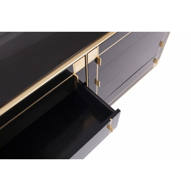 Vintage black lacquer and brass drawer cabinet by Pierre Cardin - 1980s