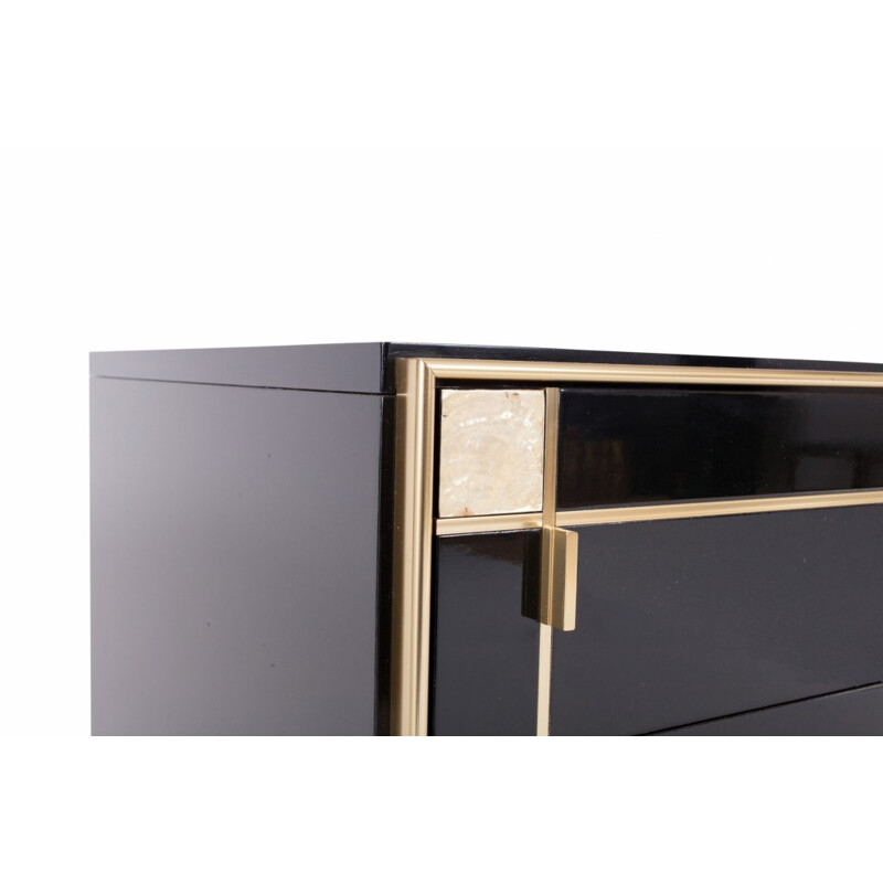 Vintage black lacquer and brass drawer cabinet by Pierre Cardin - 1980s
