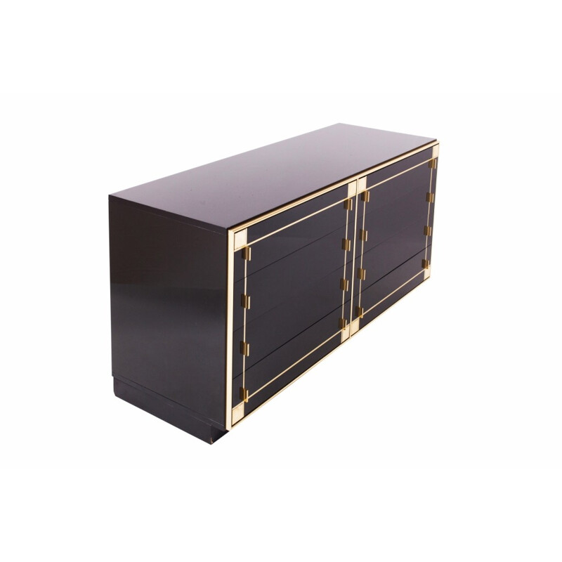 Vintage black lacquer and brass drawer cabinet by Pierre Cardin - 1980s