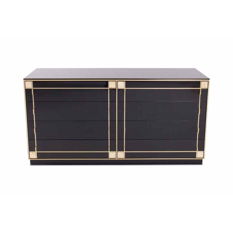 Vintage black lacquer and brass drawer cabinet by Pierre Cardin - 1980s