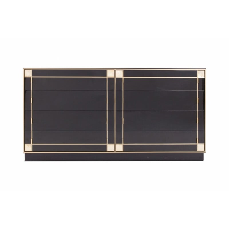 Vintage black lacquer and brass drawer cabinet by Pierre Cardin - 1980s