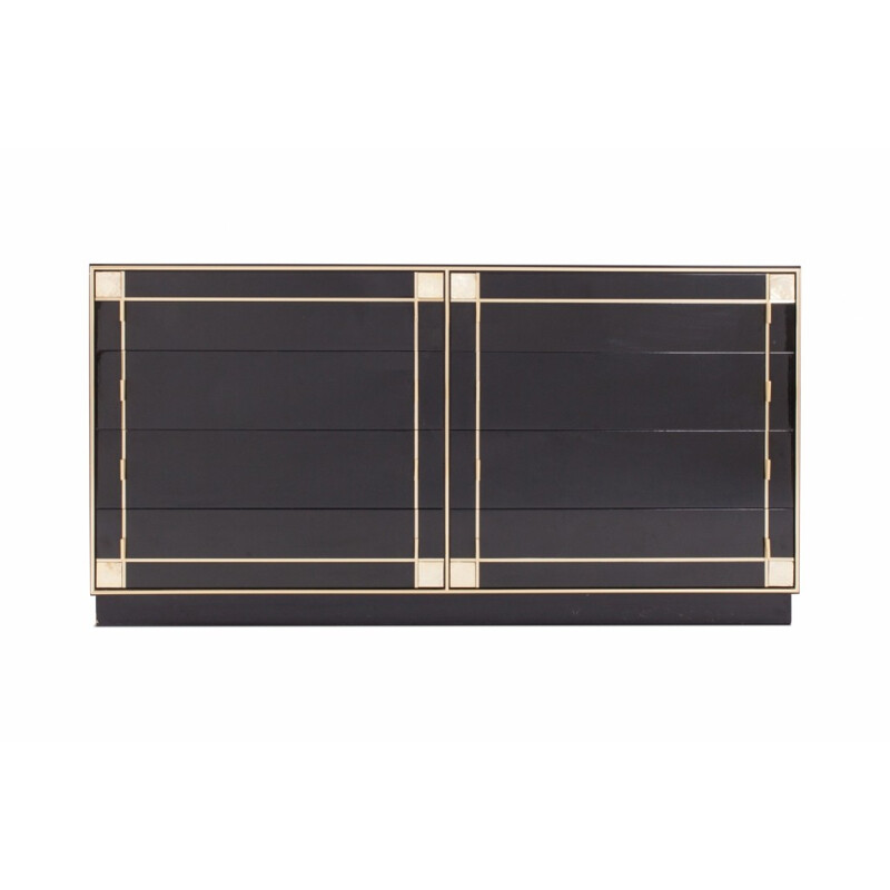 Vintage black lacquer and brass drawer cabinet by Pierre Cardin - 1980s