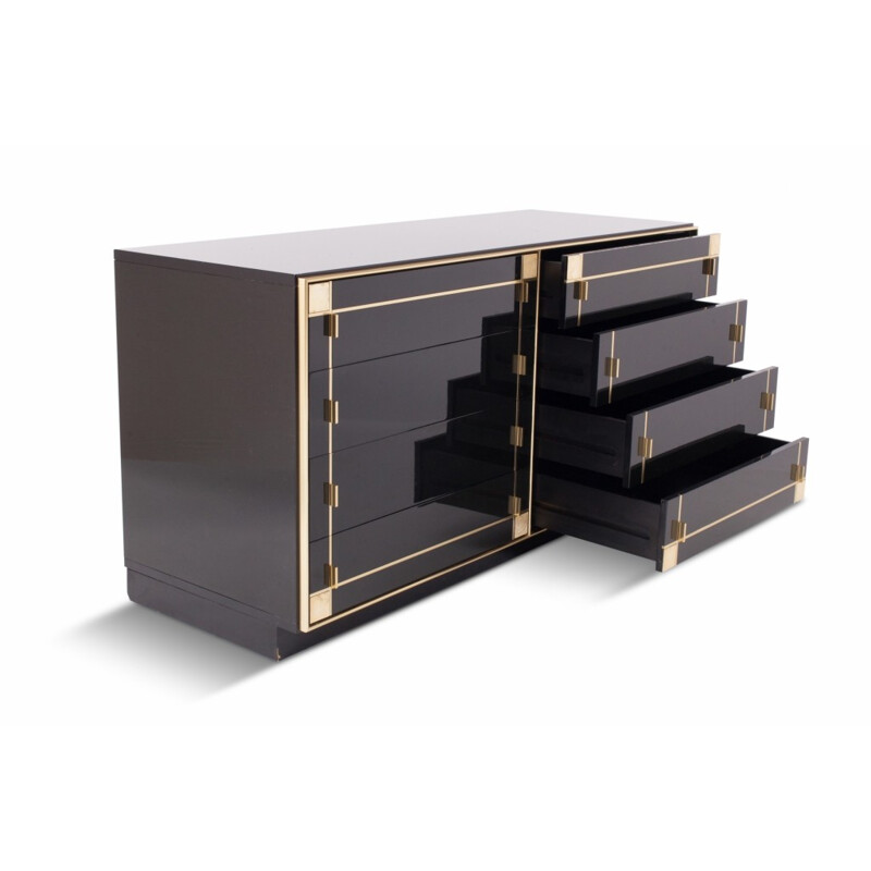 Vintage black lacquer and brass drawer cabinet by Pierre Cardin - 1980s