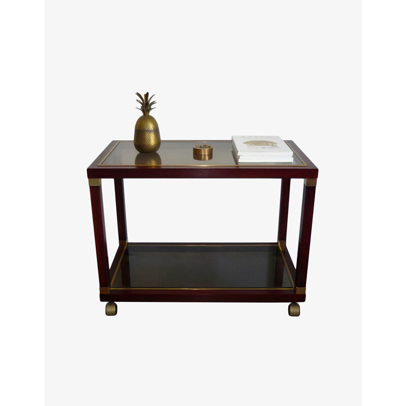 Maison JANSEN, console, neoclassical style rolling table in mahogany and brass. Circa 1970