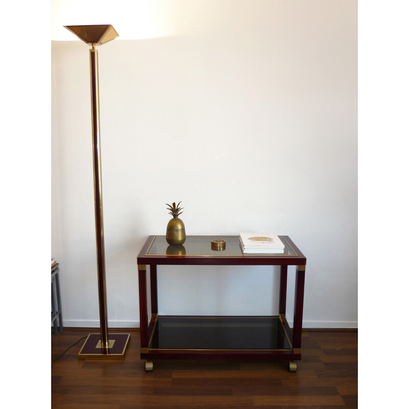 Maison JANSEN, console, neoclassical style rolling table in mahogany and brass. Circa 1970