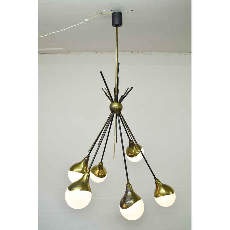 Vintage Stilnovo brass and Glass Chandelier - 1950s