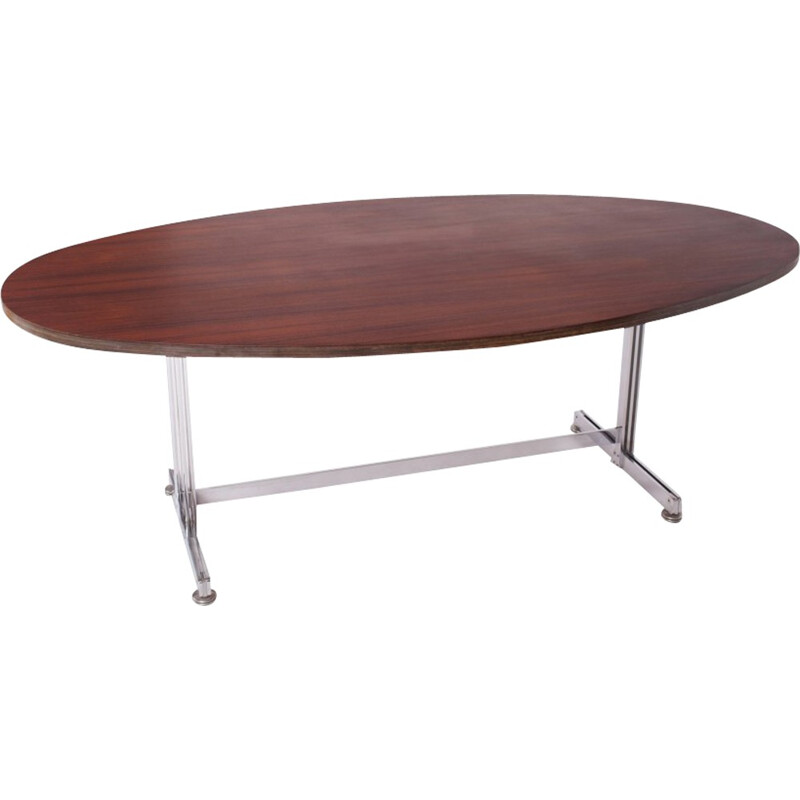 Vintage oval dining conference table by Jules Wabbes for Mobilier Universel - 1960s