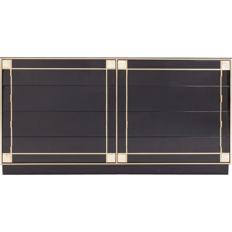 Vintage black lacquer and brass drawer cabinet by Pierre Cardin - 1980s