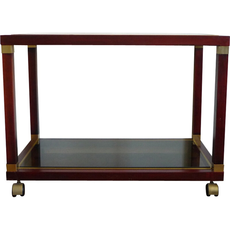 Maison JANSEN, console, neoclassical style rolling table in mahogany and brass. Circa 1970