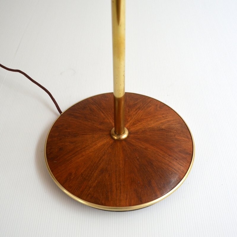 Vintage Scandinavian floor lamp in teak and brass - 1960s