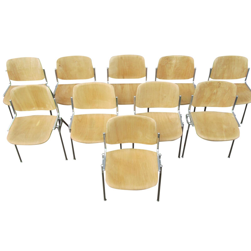 Ensemble de 10 chaises vintage en aluminium et bouleau, Giancarlo PIRETTI - 1960