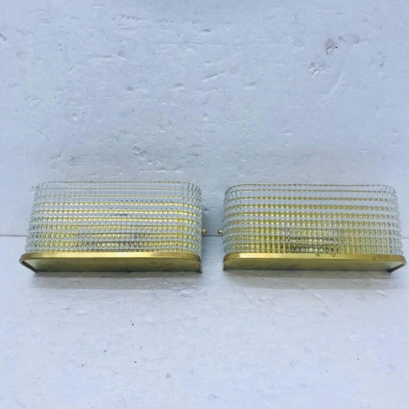 Set of 2 wall sconces in brass and Murano glass - 1970s