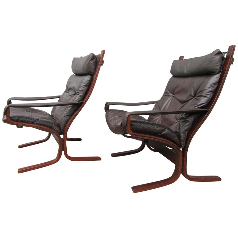 Pair of lounge chairs in  leather and wood, Ingmar RELLING - 1960s