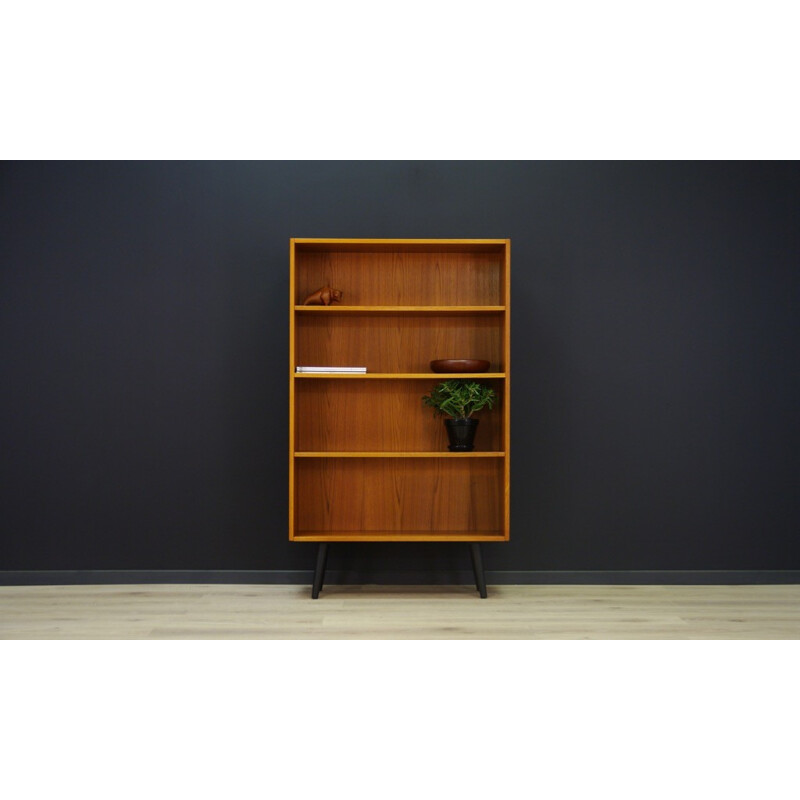 Vintage veneered teak bookcase with 3 shelves - 1960s